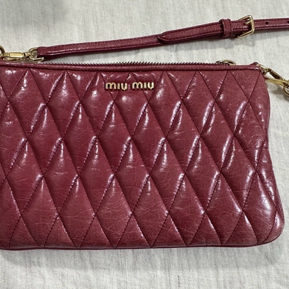 Miu Miu Red  Matelasse Mini Shoulder Bag lambskin